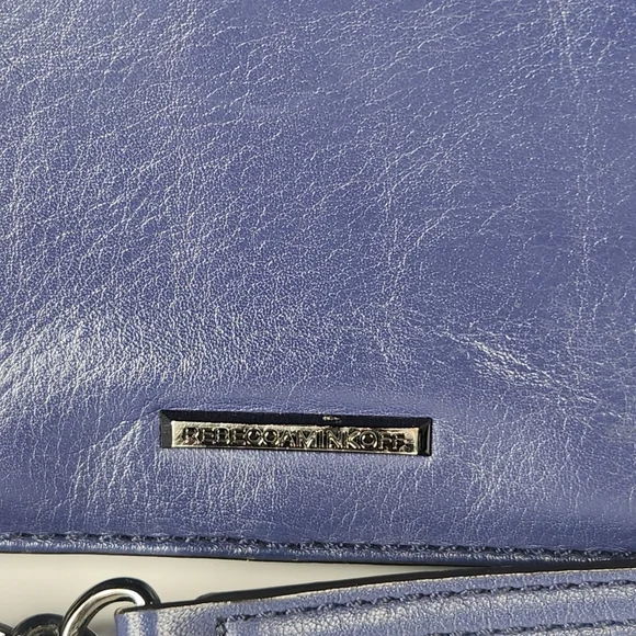 REBECCA MINKOFF Mini Love Chevron Quilted Crossbody Bag Blue Leather Purse - Picture 10 of 13